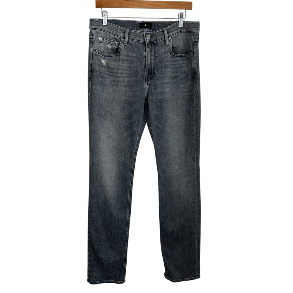 7 For all Mankind Mens Slimmy Jeans Sz 32x32 Gray Wash Stretch Lightweight Denim